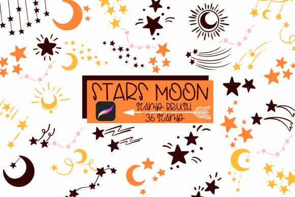 Download Stars &amp; Moon Procreate Stamp Brush - Star Collection