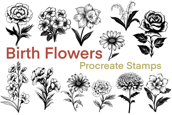 Download Birth Flowers Procreate Brush Stamp Set - Flowers Collection