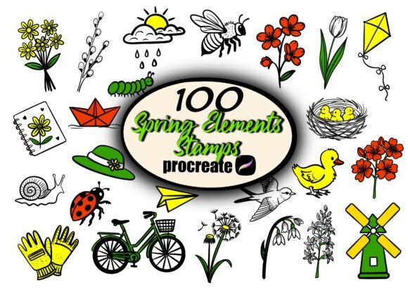 Download 100 Spring Elements Procreate Stamps - Spring Collection