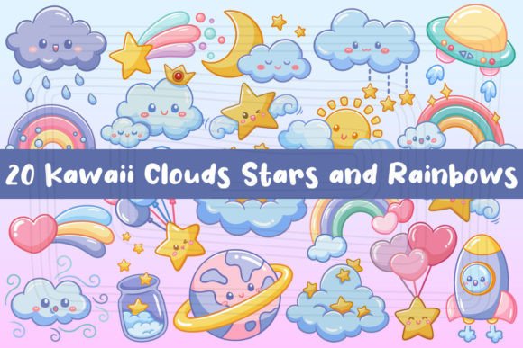 Download Kawaii Clouds Stars and Rainbows - Star Collection