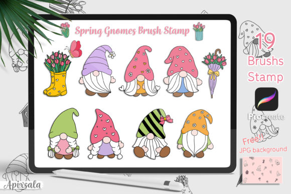Download Spring Gnomes Brush Stamp for Procreate - Spring Collection