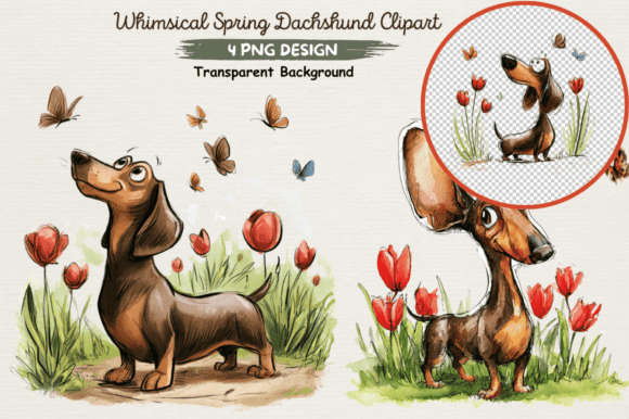 Download Whimsical Spring Dachshund Clipart PNG - Spring Collection