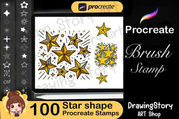 Download 100 Star Shape Stamps: Procreate Brush - Star Collection