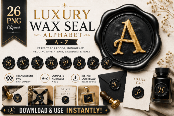 Download Luxury Alphabet Wax Seal Black Stamps - Alphabet Collection