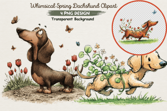 Download Whimsical Spring Dachshund Clipart PNG - Spring Collection