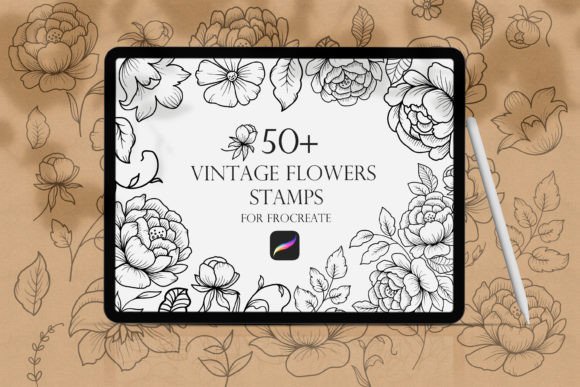 Download Vintage Flowers Procreate Stamps - Flowers Collection