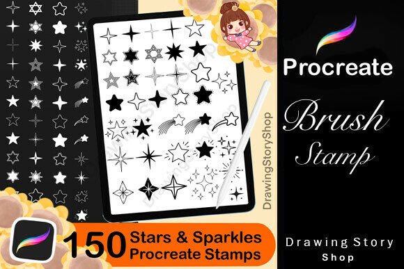 Download 150 Procreate Star &amp; Sparkle Stamps - Star Collection