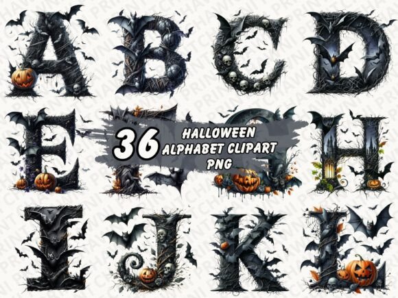 Download Halloween Alphabet Clipart Sublimation - Premium Bundle